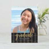 Zwart goudglitter afstuderen foto modern script kaart (Staand voorkant)