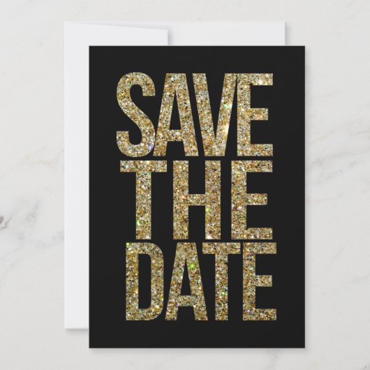 Zwart & goudglitter Bespaar de datum waarop Typogr Save The Date (Voorkant)