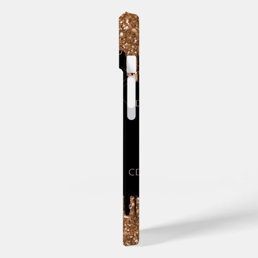 Zwart goudglitter druppelt monogram elegant monogr Case-Mate iPhone case (Achterkant / Links)