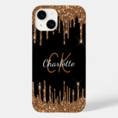 Zwart goudglitter druppelt monogram elegant monogr Case-Mate iPhone case (Achterkant)