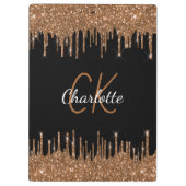 Zwart goudglitter druppelt monogram elegant monogr klembord (Achterkant)