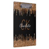 Zwart goudglitter druppelt monogram elegant monogr klembord (Rechts)