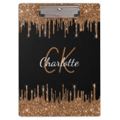 Zwart goudglitter druppelt monogram elegant monogr klembord (Voorkant)