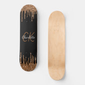 Zwart goudglitter druppelt monogram elegant monogr skateboard (Voorkant)