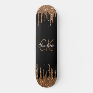 Zwart goudglitter druppelt monogram elegant monogr skateboard