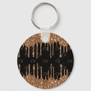 Zwart goudglitter druppelt monogram initialen sleutelhanger