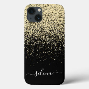 Zwart-goudglitter-meisjesmonogram iPhone 13 Hoesje