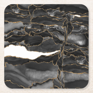 Zwart-goudglitteragaat Vierkante Kartonnen Onderzetter