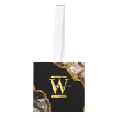 Zwart-goudgrijs Geode Glitter Monogram Marmer Kubus Ornament (Voorkant)