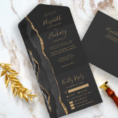 Zwart goudgrijs maaltijdopties Donkere bruiloft All In One Uitnodiging
