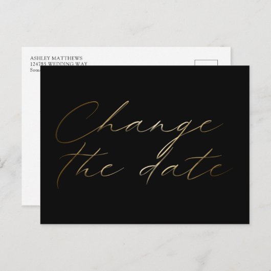 Zwart/goudhandschrift Verander het Briefkaart Datu (Voorkant / Achterkant)