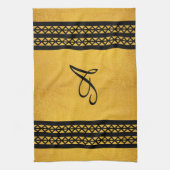 Zwart goudkleurenmonogram en diamantontwerp theedoek (Verticaal)