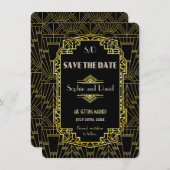 Zwart-goudkleurige Gatsby Art Deco Bespaar de datu Kaart (Voorkant / Achterkant)