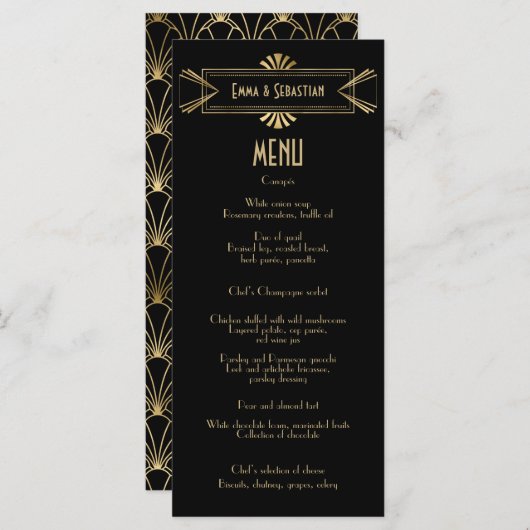 Zwart-goudkunstdecofam Weddenschap Menu (Voorkant / Achterkant)