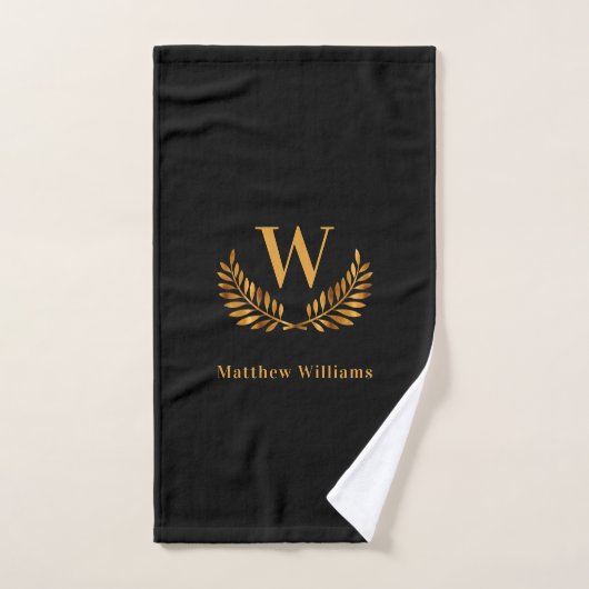 Zwart goudlaurel monogram bad handdoek (Handdoek)