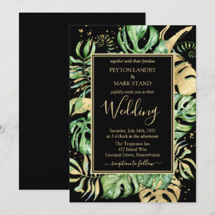 Zwart-goudlegant Tropical Foliage Weddenschap Kaart