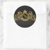 Zwart goudmakreel Unicorn Regal Embleem Monogram Ronde Sticker (Tas)