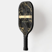 Zwart & goudmarmer, Gold Bar, naam en monogram Pickleball Paddle (Links)