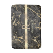 Zwart-goudmarmer, goudbalk, DIY-naam en monogram Badmat (Voorkant Verticaal)