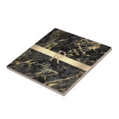 Zwart-goudmarmer, goudbalk, DIY-naam en monogram Tegeltje (Zijkant)