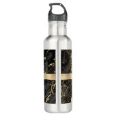 Zwart-goudmarmer, goudbalk, DIY-naam en monogram Waterfles (Achterkant)