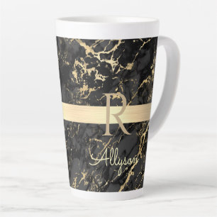 Zwart/goudmarmer, goudstaven, Y-naam/Monogram Vs 2 Latte Mok