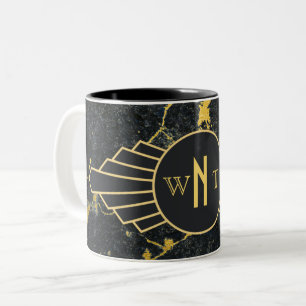 Zwart goudmarmer met drie Letter-monogram Art Deco Tweekleurige Koffiemok
