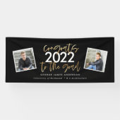 Zwart + goudmodern script multi-fotoreafstuderen spandoek (Horizontaal)