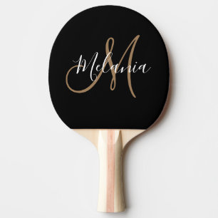 Zwart goudmonogram Elegant Stijlvol Manuscript pin Tafeltennisbatje