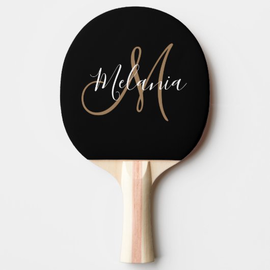 Zwart goudmonogram Elegant Stijlvol Manuscript pin Tafeltennisbatje (Voorkant)