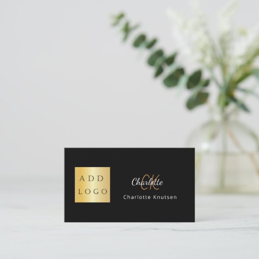 Zwart goudmonogram foto Qr code logo Visitekaartje (Staand voorkant)