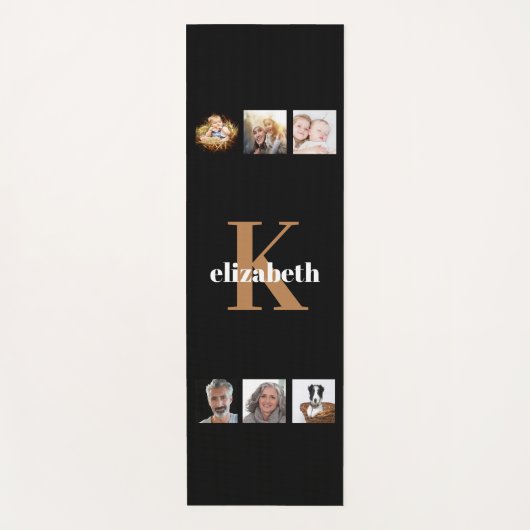 Zwart goudmonogram initiaal naam foto collage yogamat (Voorkant)