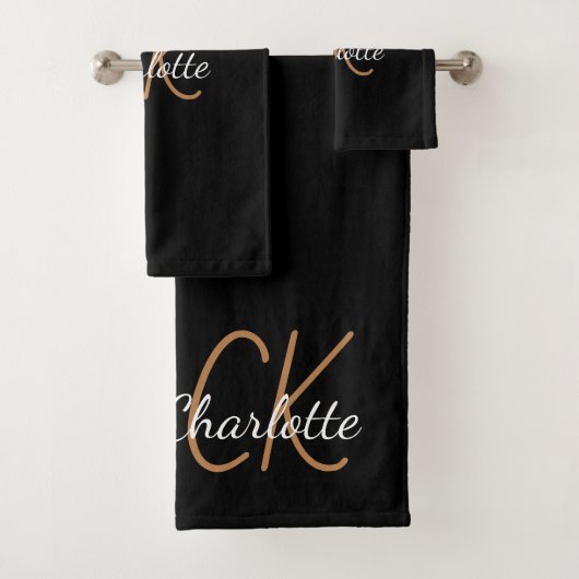 Zwart goudmonogram initiaal naam script elegant bad handdoek (Insitu)