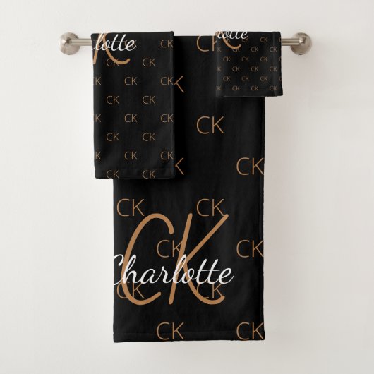 Zwart goudmonogram initiaal naam script elegant bad handdoek (Insitu)