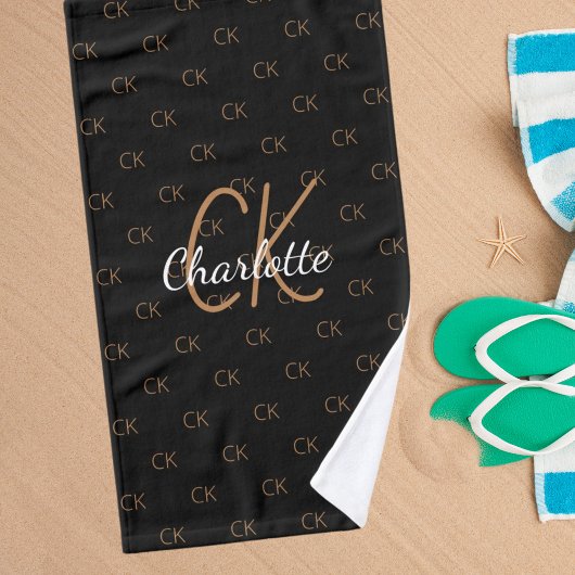 Zwart goudmonogram initiaal naam script elegant handdoek