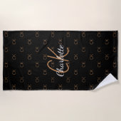 Zwart goudmonogram initiaal naam script elegant strandlaken (Voorkant)