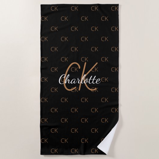 Zwart goudmonogram initiaal naam script elegant strandlaken (Voorkant)