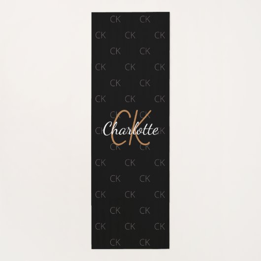 Zwart goudmonogram initiaal - naamscript yogamat (Achterkant)