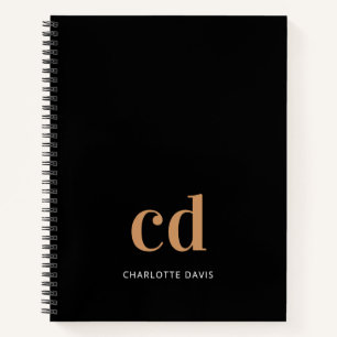 Zwart goudmonogram initialen minimaliseren moderne notitieboek