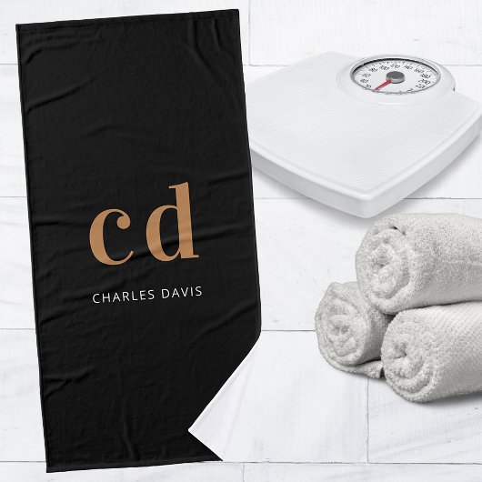 Zwart goudmonogram initialen naam minimalistisch badhanddoek