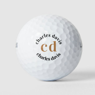Zwart goudmonogram initialen naam minimalistisch golfballen