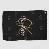 Zwart goudmonogram initialen naam minimalistisch golfhanddoek (Horizontaal)