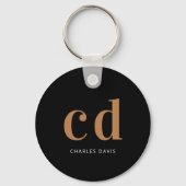 Zwart goudmonogram initialen naam minimalistisch sleutelhanger (Voorkant)