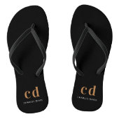 Zwart goudmonogram initialen naam minimalistisch teenslippers (Voetbed)