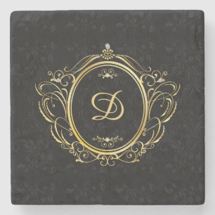 Zwart goudmonogram Kassy-ontwerp Stenen Onderzetter