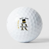 Zwart goudmonogram Naam Beste Man Wedding Favor Golfballen (Voorkant)