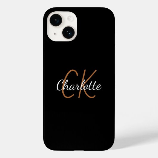 Zwart goudmonogram naam elegant script Case-Mate iPhone case (Achterkant)
