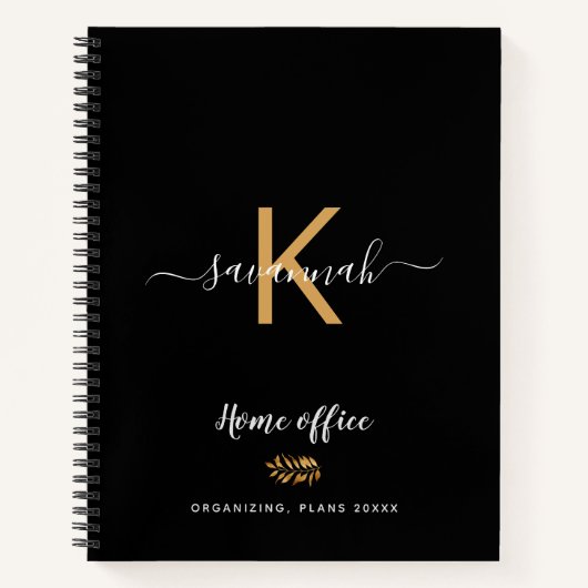 Zwart goudmonogram naam script elegant notitieboek (Voorkant)