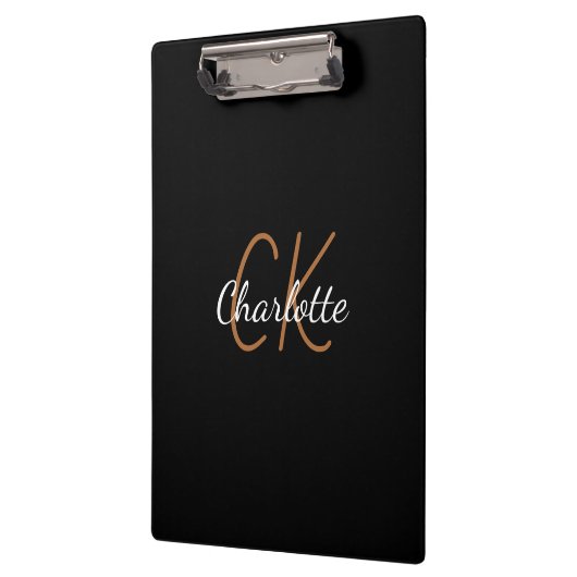 Zwart goudmonogram script elegant minimalistisch klembord (Links)