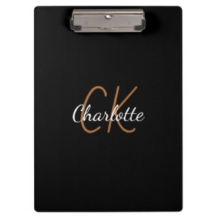 Zwart goudmonogram script elegant minimalistisch klembord